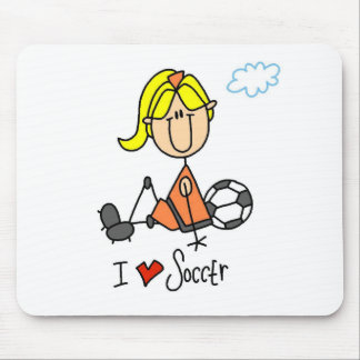 Blonde Girl Stick Figure I Love Soccer Gifts Mouse Pad