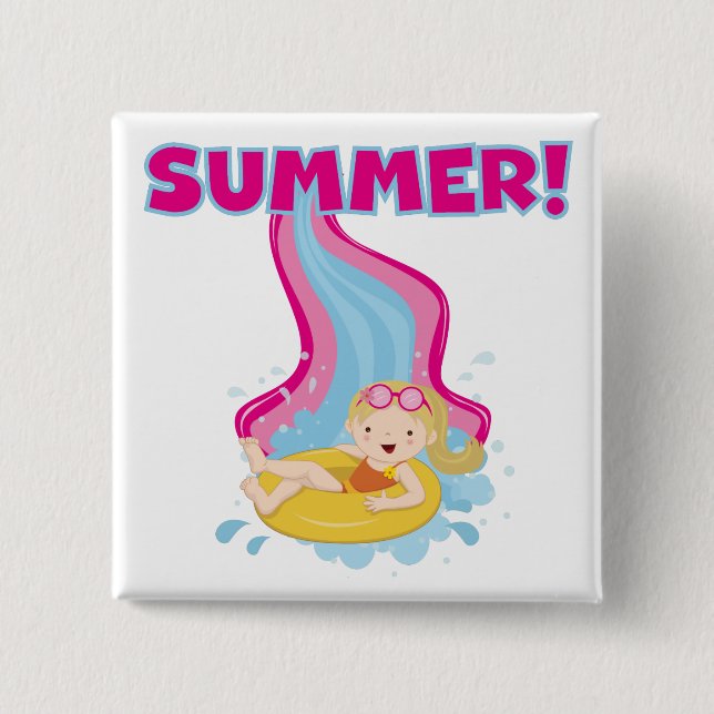 Blonde Girl Summer 2 Inch Square Button (Front)