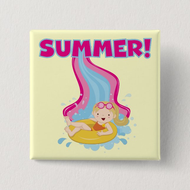 Blonde Girl Summer 2 Inch Square Button (Front)