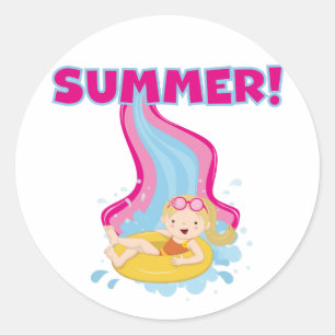 Blonde Girl Summer Classic Round Sticker