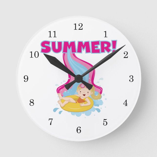 Blonde Girl Summer Round Clock (Front)
