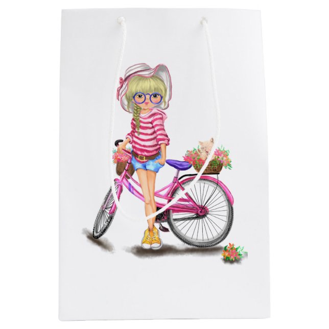 Blonde Girl with Pink Bike Cadeau Sac (Devant)