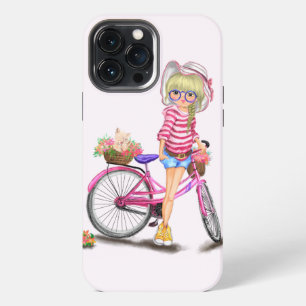 Blonde Girl with Pink Bike iPhone Case