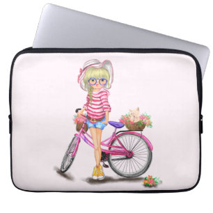 Blonde Girl with Pink Bike Laptop Sleeve Gift