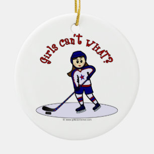 Blonde Girls Hockey Player Ceramic Ornament