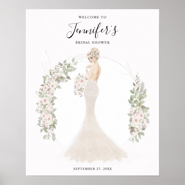 Blonde Glam Bride Bridal Shower Welcome Sign (Front)