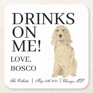 Blonde Golden Cocker Spaniel Dog Wedding Square Paper Coaster