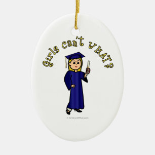 Blonde Graduate in Blue Ceramic Ornament