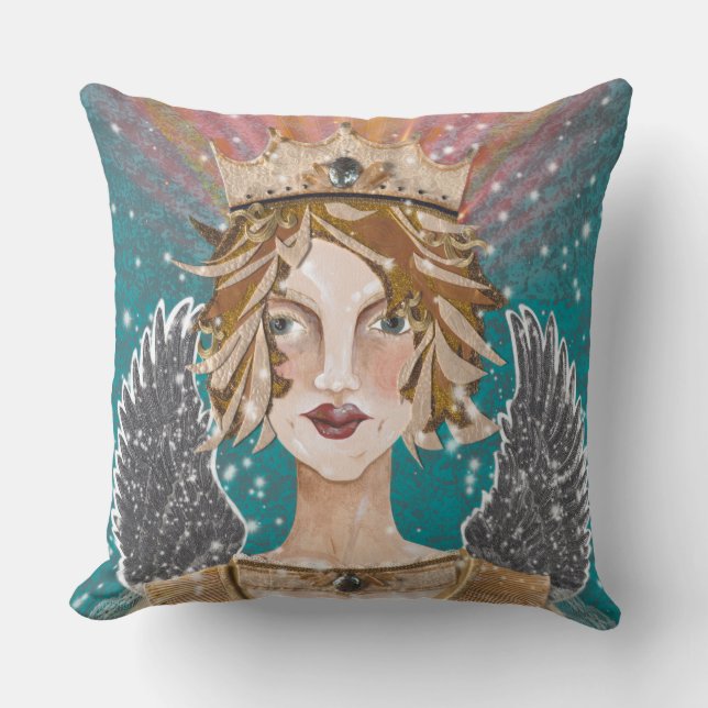 Blonde Guardian Angel Princess Priestess Paloma  Throw Pillow (Front)