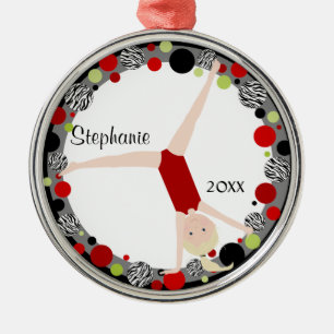 Blonde Gymnast in Red, Black & Green Personalized Metal Ornament