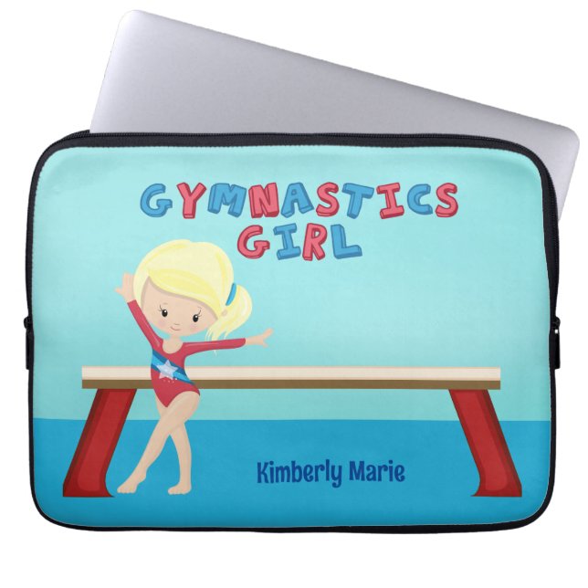Blonde Gymnastics Girl Cute Personalized Kids Laptop Sleeve (Front)