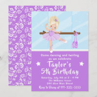 Blonde Hair Ballerina in Purple Tutu Birthday Invi