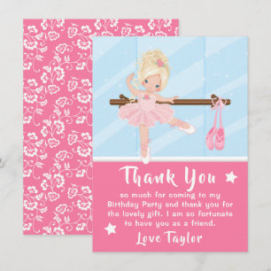 Blonde Hair Ballerina Pink Birthday Thank You Card