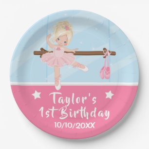 Blonde Hair Ballerina Pink Tutu Birthday Paper Pla Plate