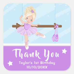 Blonde Hair Ballerina Purple Birthday Thank You Sq Square Sticker