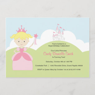 Blonde Hair Birthday Princess in Pink with Castle Invitation