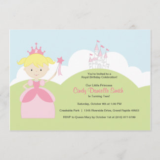 Blonde Hair Birthday Princess in Pink with Castle Invitation