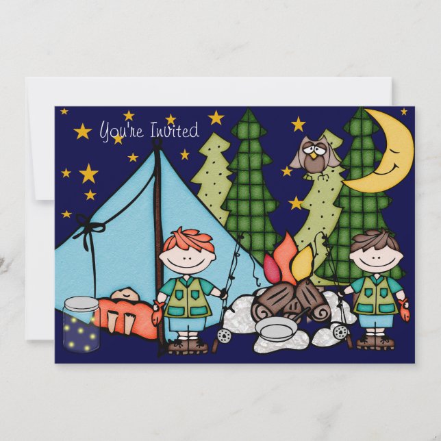 Blonde Hair Boy Camping Birthday 5x7 Invitation (Front)