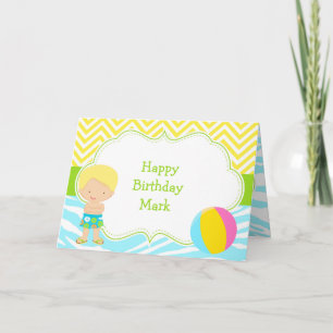 Blonde Hair Boy Pool Party Bash Party Card
