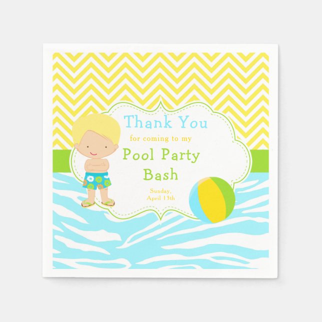 Blonde Hair Boy Pool Party Bash Party Napkin (Front)