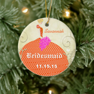 Blonde Hair Bridesmaid Favours Orange and Pink Ceramic Ornament
