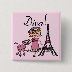Blonde Hair Diva 2 Inch Square Button
