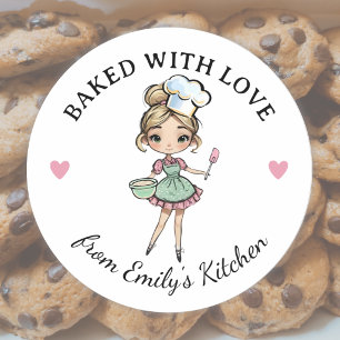Blonde Hair Girl Baker Chef Classic Round Sticker