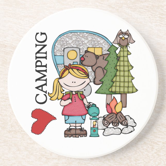 Blonde Hair Girl I Love Camping Coaster (Front)