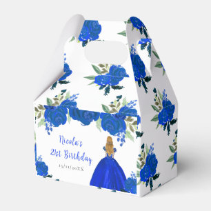 Blonde Hair Princess Blue Floral Birthday Party Favor Box