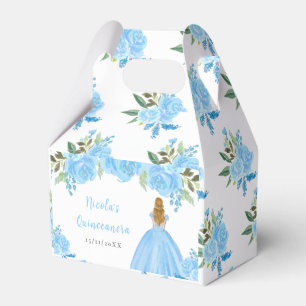 Blonde Hair Princess Blue Floral Quinceanera Favor Box