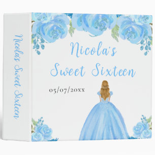Blonde Hair Princess Blue Floral Sweet Sixteen Binder