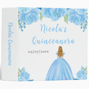Blonde Hair Princess Blue Quinceanera Photo Album Binder