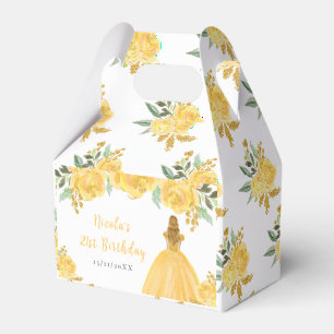 Blonde Hair Princess Gold Floral Birthday Party Favor Box