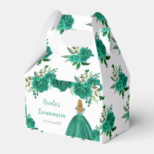 Blonde Hair Princess Green Floral Quinceanera Favor Box