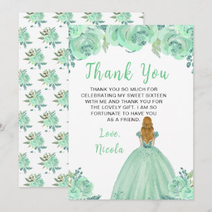 Blonde Hair Princess Mint Sweet Sixteen Thank You Card