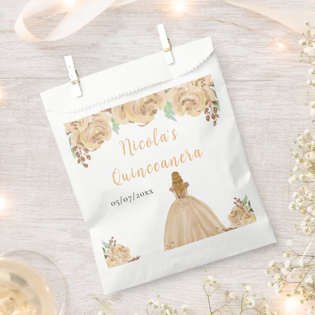 Blonde Hair Princess Peach Floral Quinceanera Favour Bag (Clipped)