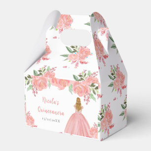 Blonde Hair Princess Pink Floral Quinceanera Favor Box