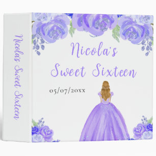 Blonde Hair Princess Purple Floral Sweet Sixteen  Binder