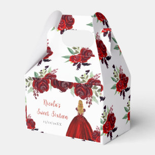 Blonde Hair Princess Red Floral Sweet Sixteen Favor Box