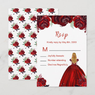 Blonde Hair Princess Red Floral Sweet Sixteen RSVP Card