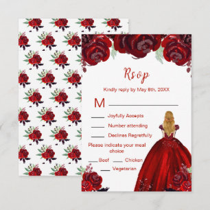 Blonde Hair Princess Red Floral Sweet Sixteen RSVP Card