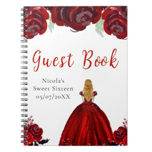 Blonde Hair Princess Red Sweet Sixteen Guest Book