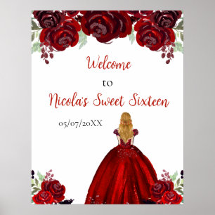 Blonde Hair Princess Red Sweet Sixteen Welcome Poster