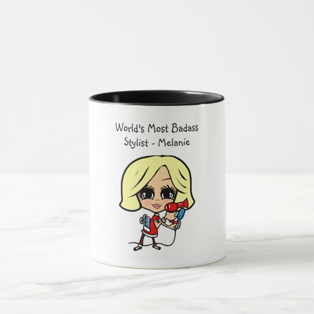 Blonde Hair Stylist Caricature MUG Personalized (Center)