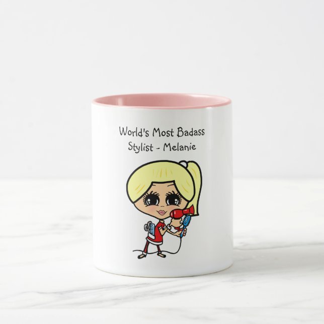 Blonde Hair Stylist Caricature MUG Personalized (Center)