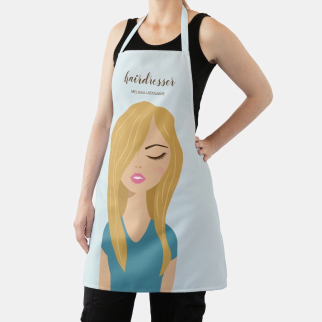 Blonde Hair Woman In Blue Hair Stylist Hairdresser Apron (Insitu)