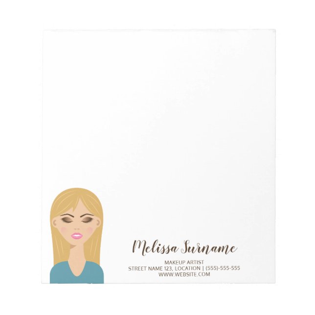 Blonde Hair Woman Personalized Name Makeup Artist Notepad (Front)