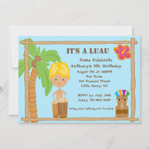 Blonde Haired Aloha Luau Birthday Invitation