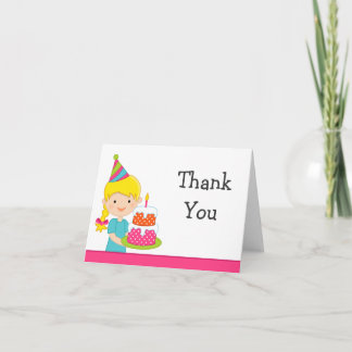 Blonde Haired Girl Birthday Party Thank You Card