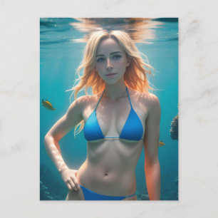 Blonde Haired Woman Blue Bikini Underwater Photo Postcard